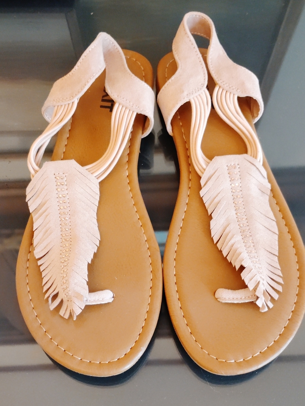 Mixit Blush Fringe T-Strap Sandals